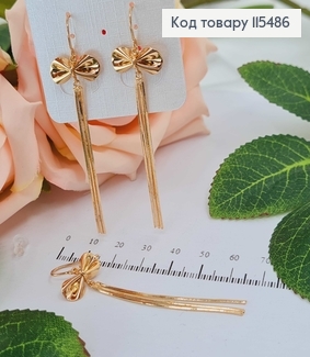 Сережки гачки, з підвіскою бантиком 1,7см, та ниточками 5см, Xuping 18K 115486 фото