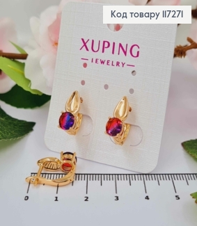 Сережки "Краплинка"з синьо-червоним камнем, довжина 1,5см, англ. застібка XUPING 18K 117271 фото