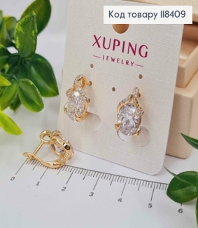 Серьги "Капелька Росы" с блестящими камешками, 1,5см, английская застежка, Xuping 18К. 118409 фото