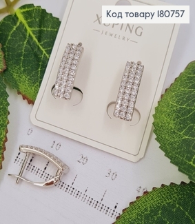 Сережки родированые Пластинка с камнями (англ.застежка), 1,5*0,5см, Xuping 180757 фото