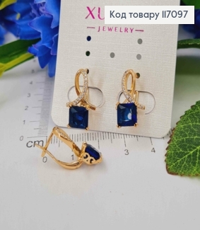 Сережки "Петелька" в камінчиках, з Синім камінцем, 1,9см, Xuping 18K 117097 фото
