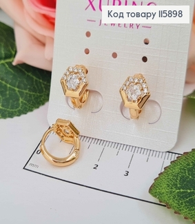 Серьги кольца 1см, Шестигранник с камешком, Xuping 18K 115898 фото