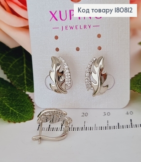 Сережки родированые "Дубовый листик" с камнями (англ.застежка), 1,5*1см, Xuping 180812 фото