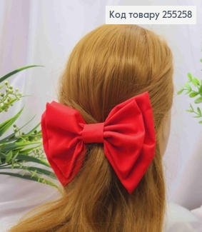 Бант КРАСНОГО цвета, на заколке стрела, ткань стрейч-котон, размер 15,5*11см. 255258 фото