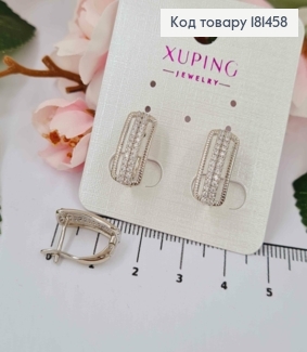 Серьги, Прямоугольные украшенные в два ряда камнями, 0,7*1,7см, англ застежка, Xuping 181458 фото