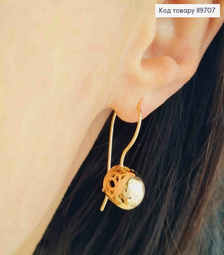Серьги с ажурным "Шариком" (1см), длина 2,8см, французская застежка, Xuping 18К 119707 фото 3