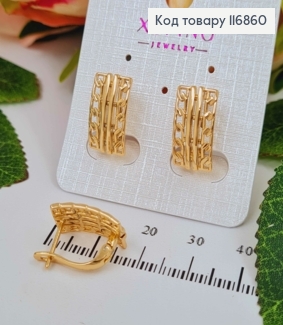 Серьги пластинки, ажурные с якорным плетением, 1,5см, англ. застежка, Xuping 18К 116860 фото