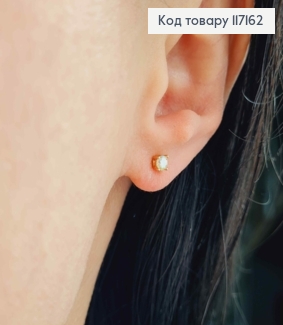Сережки гвіздки ПЕРЛАМУТРОВИЙ камінець 0,3см ( квадратна оправа)Xuping 18K 117162 фото