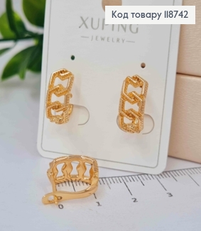 Сережки "Ланки" з тисненням, 1,4см, англійська застібка, Xuping 18K 118742 фото