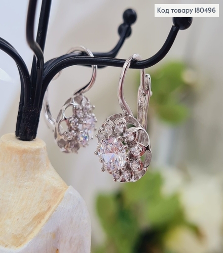 СЕрьги родированные 2,5*1,,4см Цветочек с камнями  Xuping   180496 фото 2