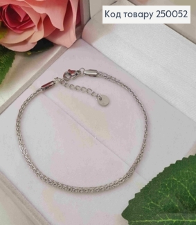 Браслет серебряного цвета, ширина 3мм, длина 19+3см, сталь Stainless Steel 250052 фото