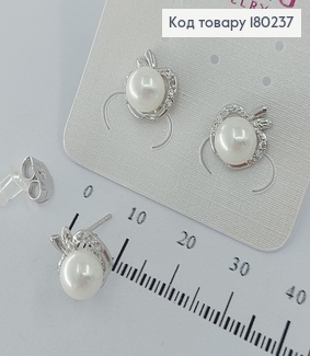 Серьги гвоздики яблуко с жемчужыной родированые медзолото Xuping 180237 фото