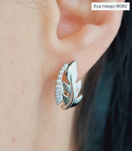 Сережки родированые "Дубовый листик" с камнями (англ.застежка), 1,5*1см, Xuping 180812 фото 2