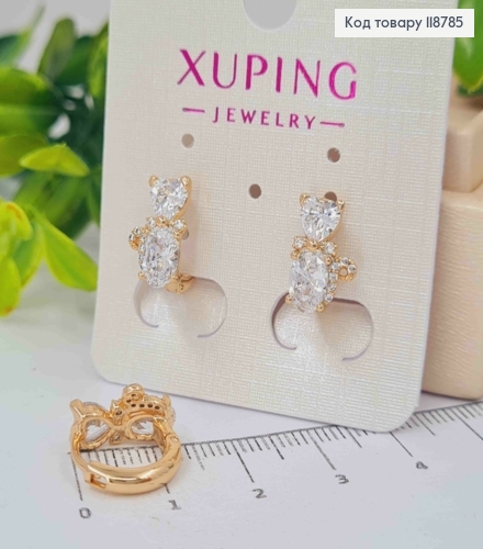 Сережки кільця (1,3см), "Котик" з Блискучими камінцями (1,3см), XUPING 18K 118785 фото 2