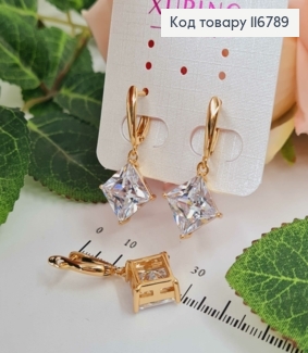 Серьги с подвесками, Большим квадратным камешком, 3см, Xuping 18К 116789 фото