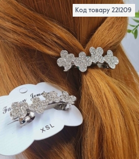 Заколка автомат металева "ВАН КЛІВ" з Блискучими камінцями, 6,5*1,5см, Срібного кольору 221209 фото