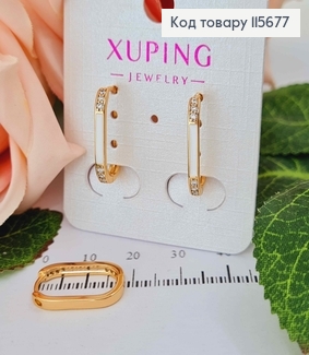Сережки з білою вставкою та камінцями, 1,5см, англ. заст., Xuping 18 115677 фото