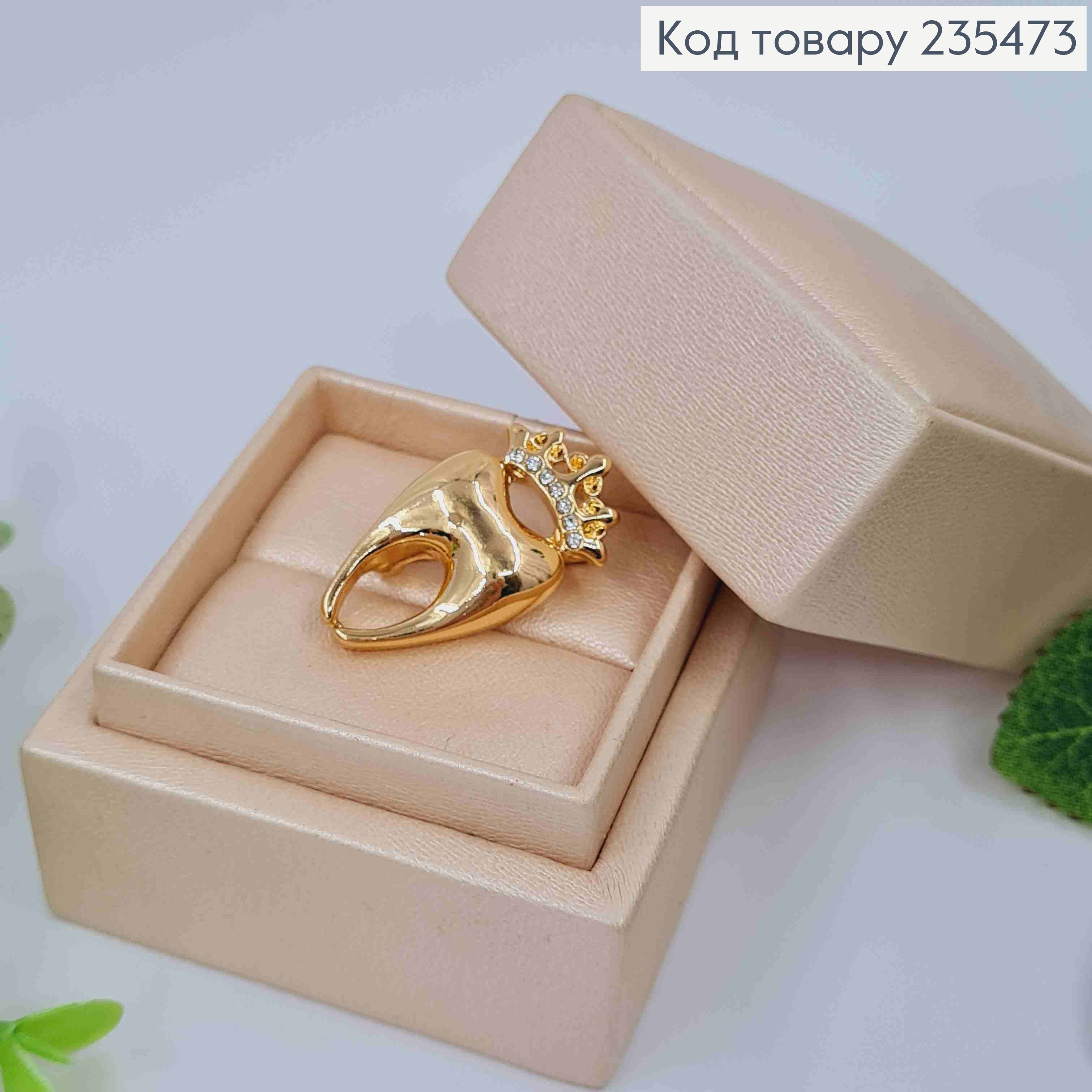 Брошь "Зубчик с короной" ЗОЛОТОГО цвета и камнями, размер 3*1,7см 235473 фото 1
