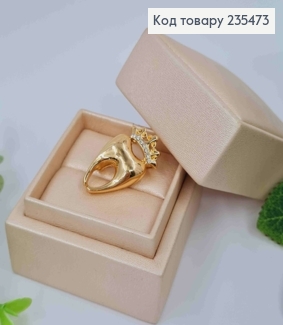 Брошь "Зубчик с короной" ЗОЛОТОГО цвета и камнями, размер 3*1,7см 235473 фото