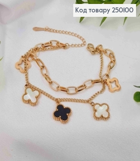 Браслет мідного кольору, Van Cleef з Чорною та Перламутровою емаллю, 17+4см, сталь Stainless Steel 250100 фото