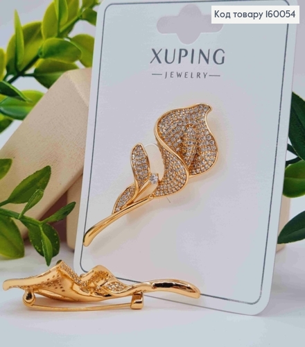 Брошка "Квітка Кали" прикрашена Блискучими камінцями,  5,1см, Xuping 18к 160054 фото 2