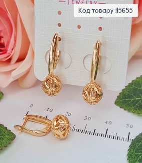 Сережки з підвіскою ажурною кулькою 1см, англ. заст. Xuping 18K 115655 фото