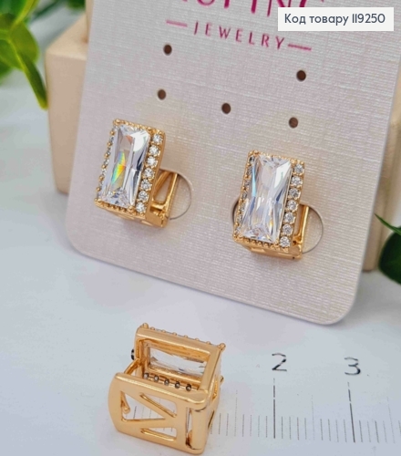 Серьги квадратные с изысканным блестящим камнем, 1,1*0,8см, итал. застежка, Xuping 18K 119250 фото 3