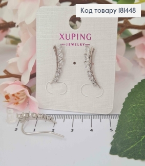 Серьги родованные крючки, Веточка из блестящих камней, длина 2,1см, Xuping 181448 фото