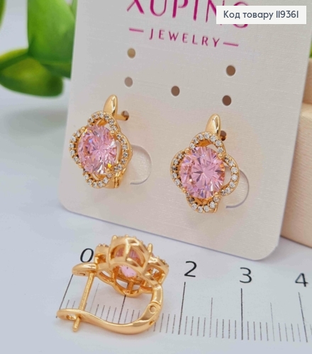 Серьги "Цветок Эдема" с Розовым камнем, 1,5см, английская застежка, Xuping 18K 119361 фото 2