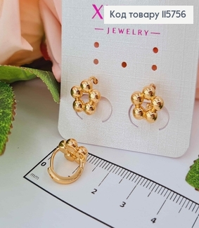 Сережки кільця 1см, "П'ять кульок" у вигляді квіточки, Xuping 18K 115756 фото