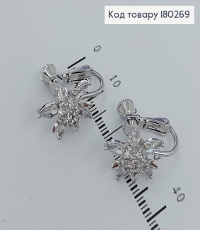 Серьги клипсы цветок с белым камнем родированые медзолото Xuping 180269 фото