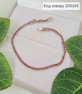 Браслет родованный, строчка из розовых камешков, шир. 2мм, дл. 17+2см, Xuping 200243 фото