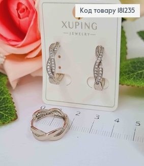 Серьги кольца родованные 1,6см, Волны в камнях, Xuping 181235 фото