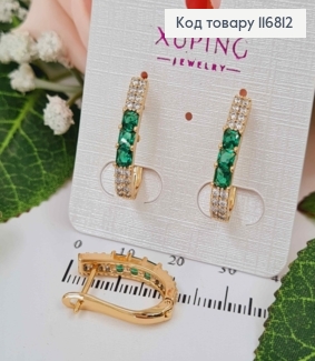 Сережки Стріли, з трьома Зеленими камінцями, 2см, англ. заст., Xuping 18K 116812 фото