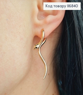 Серьги гвоздики, винтовые Змейки с черными глазами, 4см, Xuping 18K 116840 фото