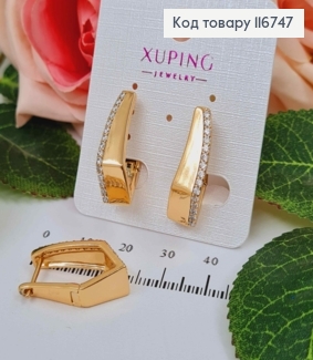 Серьги стрелы-пластинки с линией камешков, 2,5см, англ. застежка, Xuping 18K 116747 фото