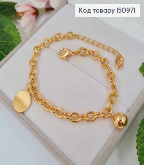 Браслет якорное крупное плетение с подвесной Монеткой и Шариком, 17+4см, Xuping 18K 150971 фото