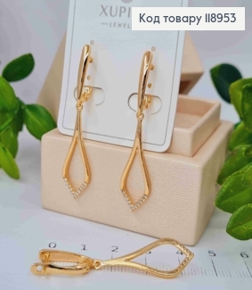 Сережки з рухливою підвіскою з Блискучими камінцями, 1,8+2,8см, англійська застібка, Xuping 18K 118953 фото