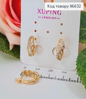 Серьги раковины с линией камней, 1,2см, англ. зам. Xuping 18K 116632 фото