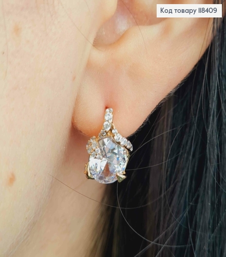Серьги "Капелька Росы" с блестящими камешками, 1,5см, английская застежка, Xuping 18К. 118409 фото 3