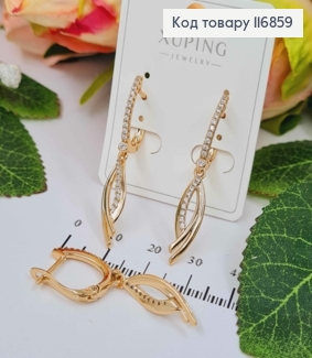 Серьги "Перо павли", с камнями, 3,5см, англ. застежка, Xuping 18К 116859 фото